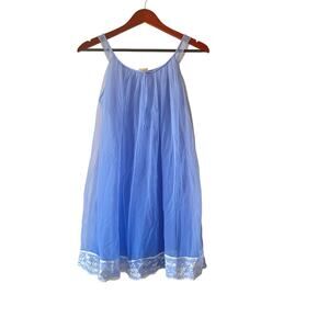 Vintage 70s Blue Sheer Nylon Lace Slip Dress Size Medium